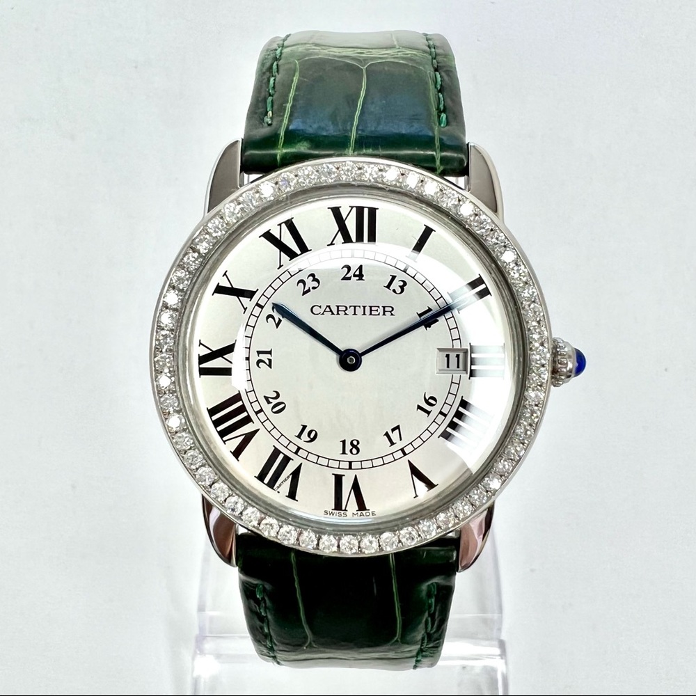 CARTIER RONDE SOLO Date 36mm Quartz Steel 0.74TCW DIAMOND Bezel Watch